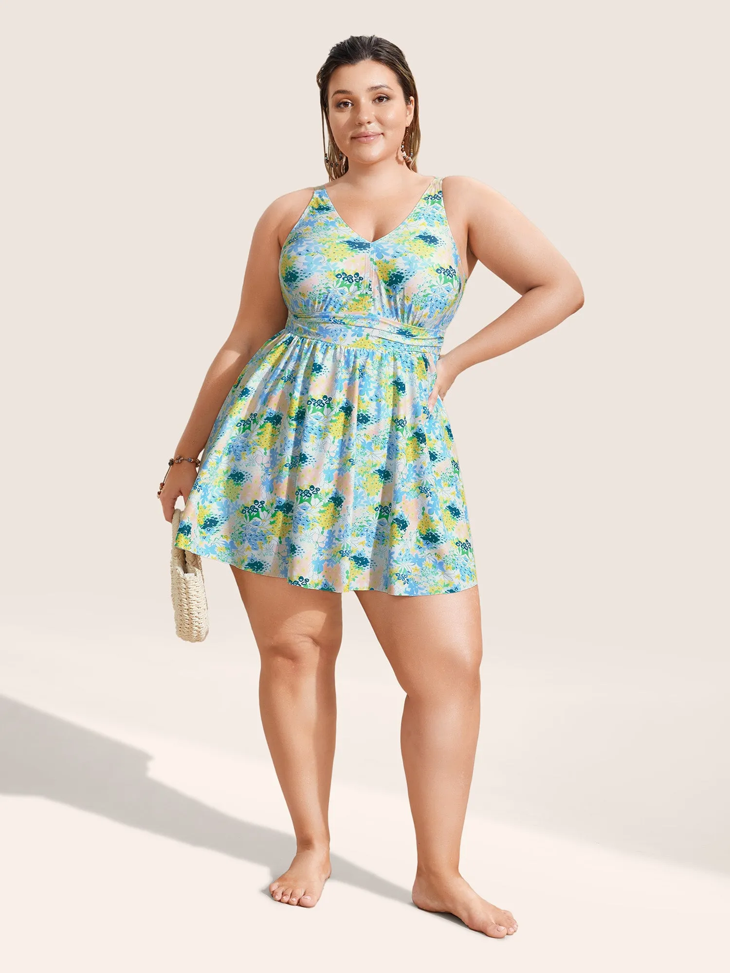 Floral Print V Neck Gathered Swim Dress sold by Bloomchic product image thumbnail 3