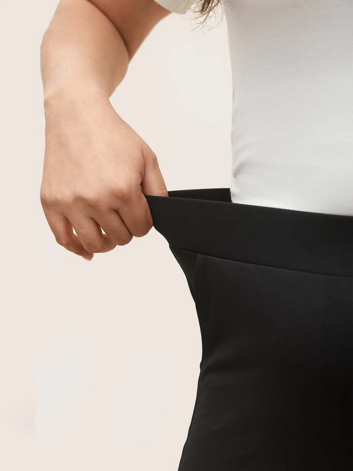 Plain Elastic Waist High Rise Flare Leg Pants sold by Bloomchic product image thumbnail 4