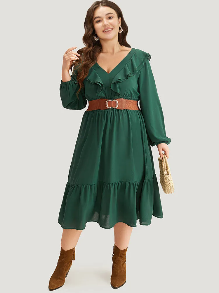 Solid Shirred Ruffle Trim Pleated Dress sold by Bloomchic product image thumbnail 2