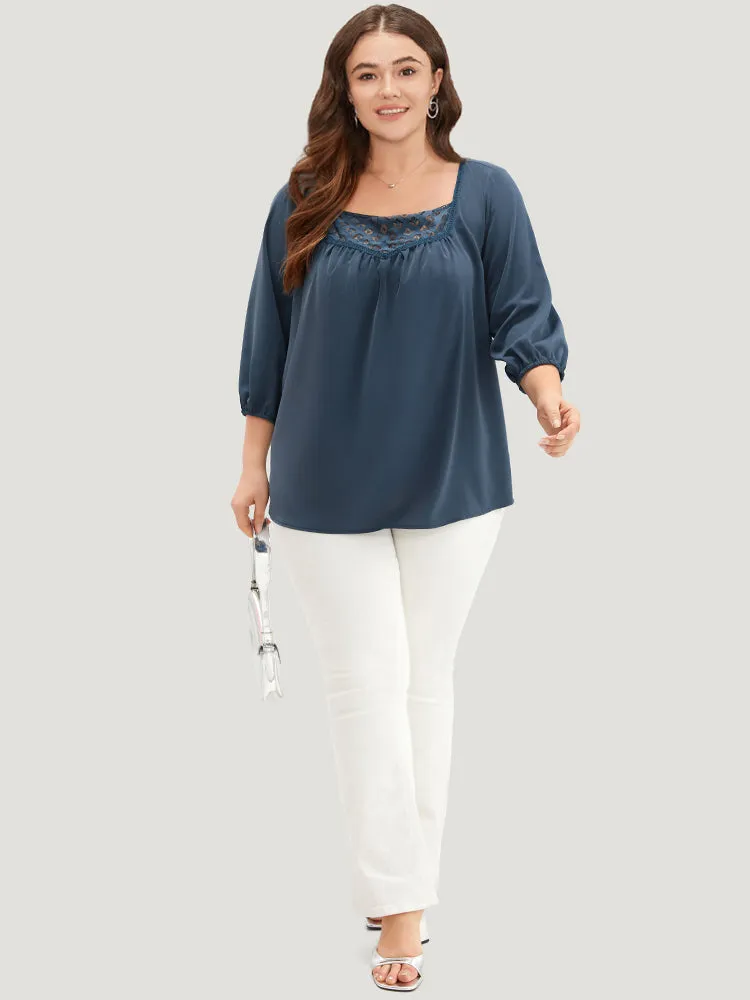 Anti-Wrinkle Square Neck Lace Panel Gathered Blouse sold by Bloomchic product image thumbnail 4