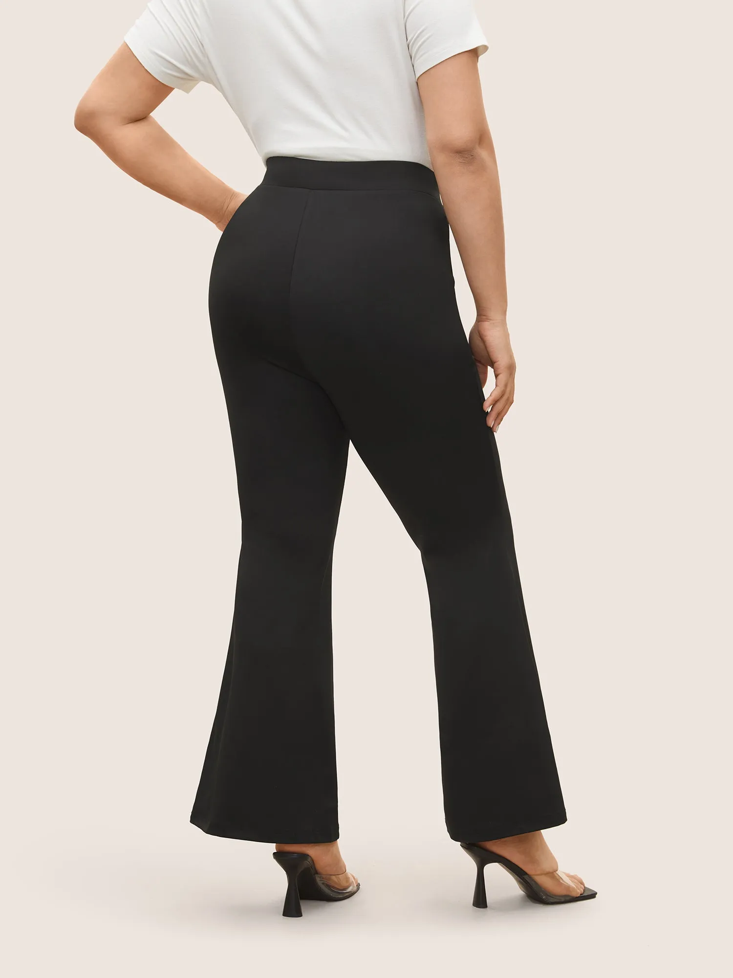 Plain Elastic Waist High Rise Flare Leg Pants sold by Bloomchic product image thumbnail 2