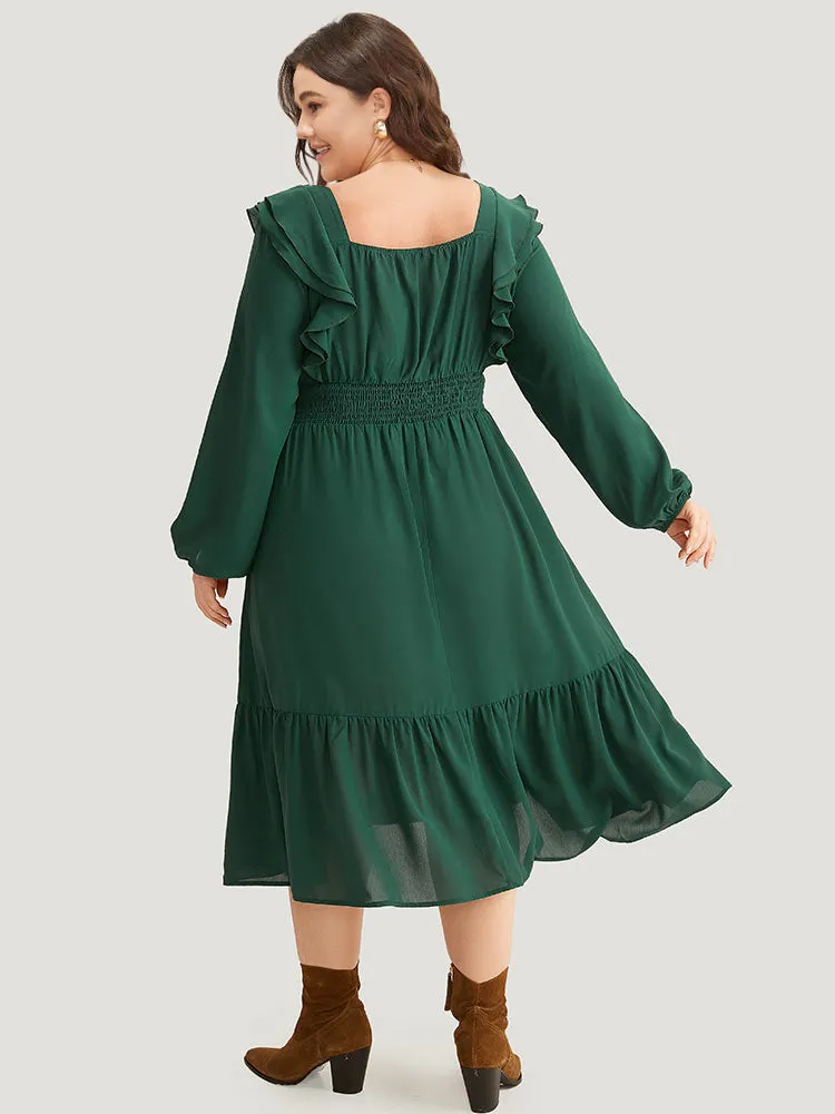 Solid Shirred Ruffle Trim Pleated Dress sold by Bloomchic product image thumbnail 3