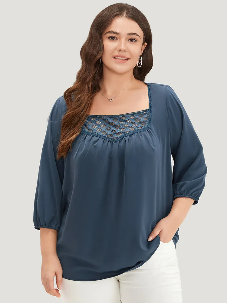 Anti-Wrinkle Square Neck Lace Panel Gathered Blouse sold by Bloomchic product image thumbnail 2