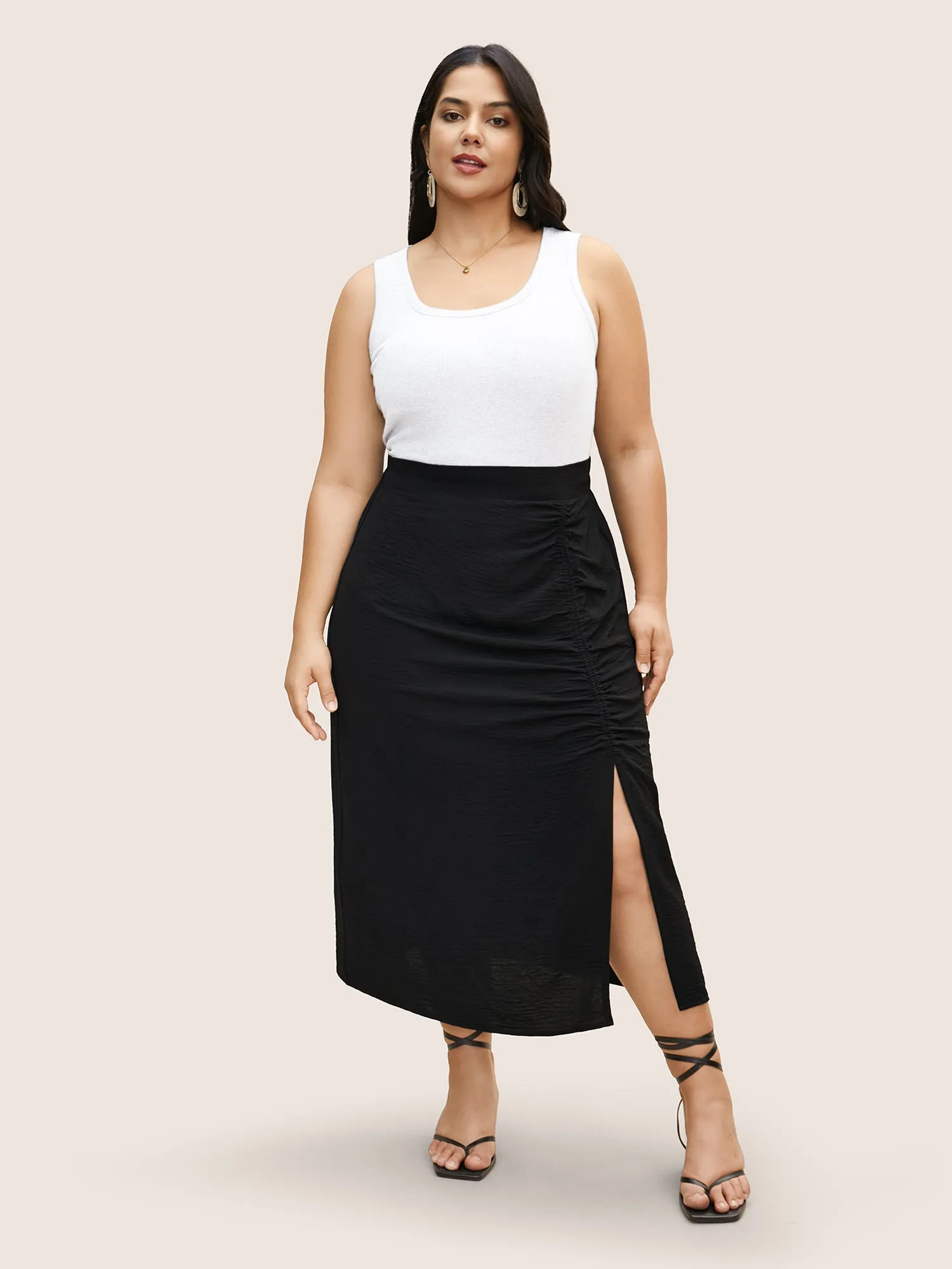 Plain Textured Slit Hem Gathered Skirt sold by Bloomchic product image thumbnail 2