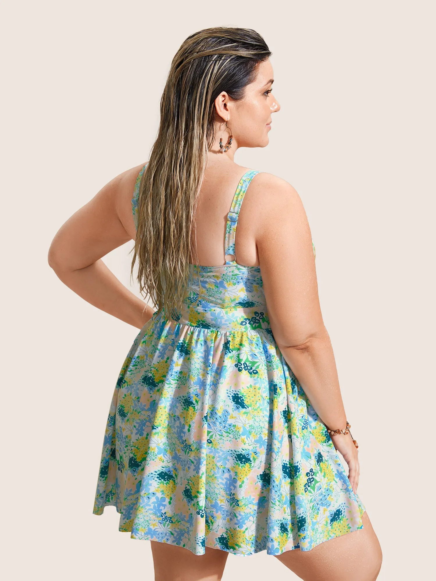 Floral Print V Neck Gathered Swim Dress sold by Bloomchic product image thumbnail 2