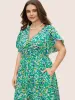 Floral Button Detail Petal Sleeve Maxi Dress sold by Bloomchic
