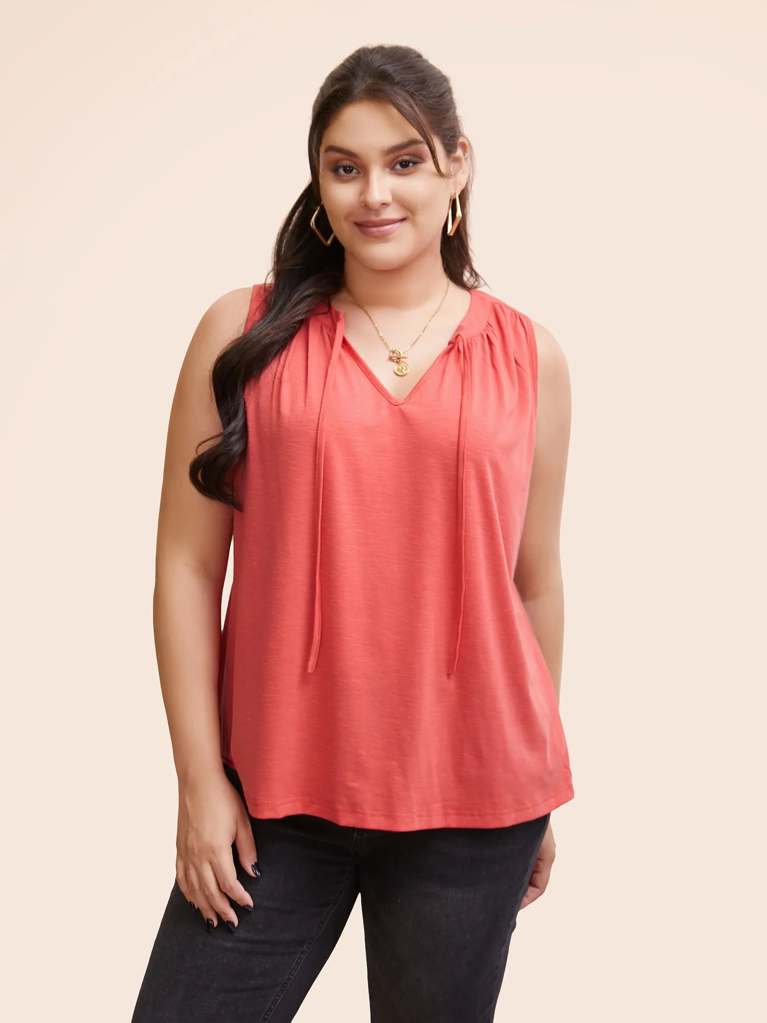 Solid Tie Knot Gathered Tank Top sold by Bloomchic product image thumbnail 2