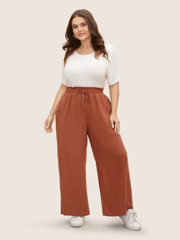 Cotton Linen Paperbag Waist Wide Leg Pants sold by Bloomchic