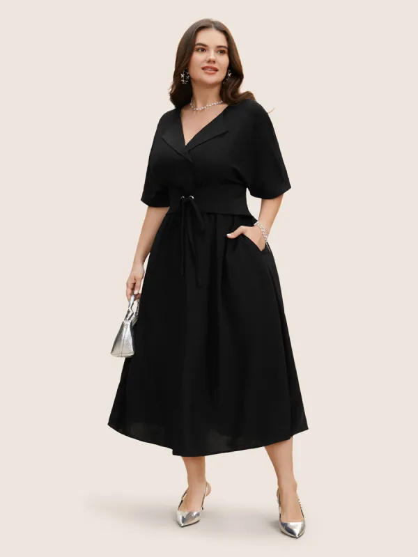 Suit Collar Tie Knot Dolman Sleeve Midi Dress sold by Bloomchic