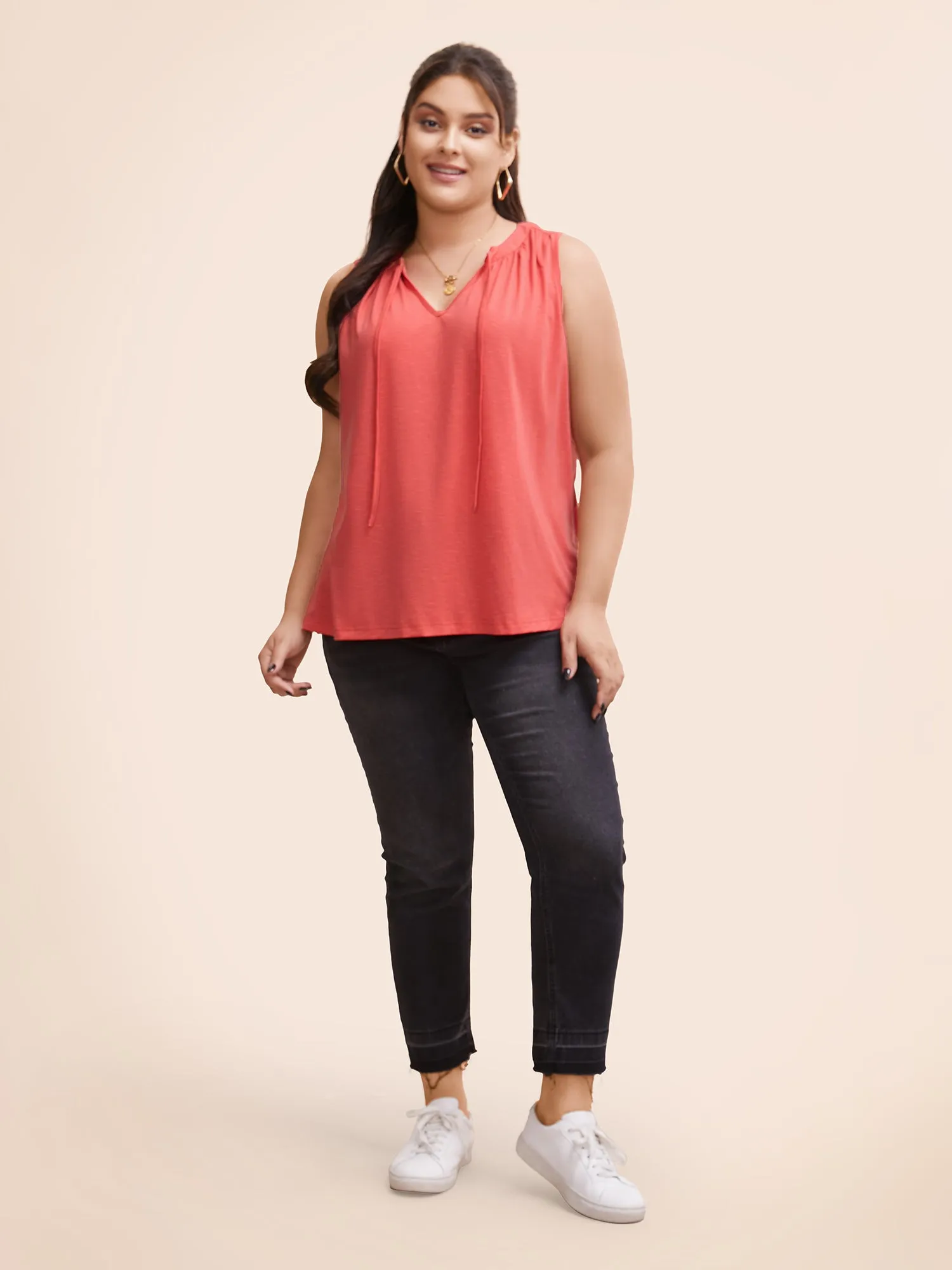 Solid Tie Knot Gathered Tank Top sold by Bloomchic product image thumbnail 3
