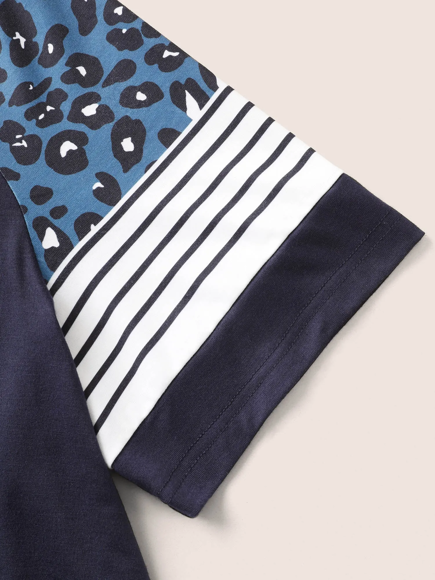 Stripes Leopard Patchwork Raglan Sleeve T-shirt sold by Bloomchic product image thumbnail 5