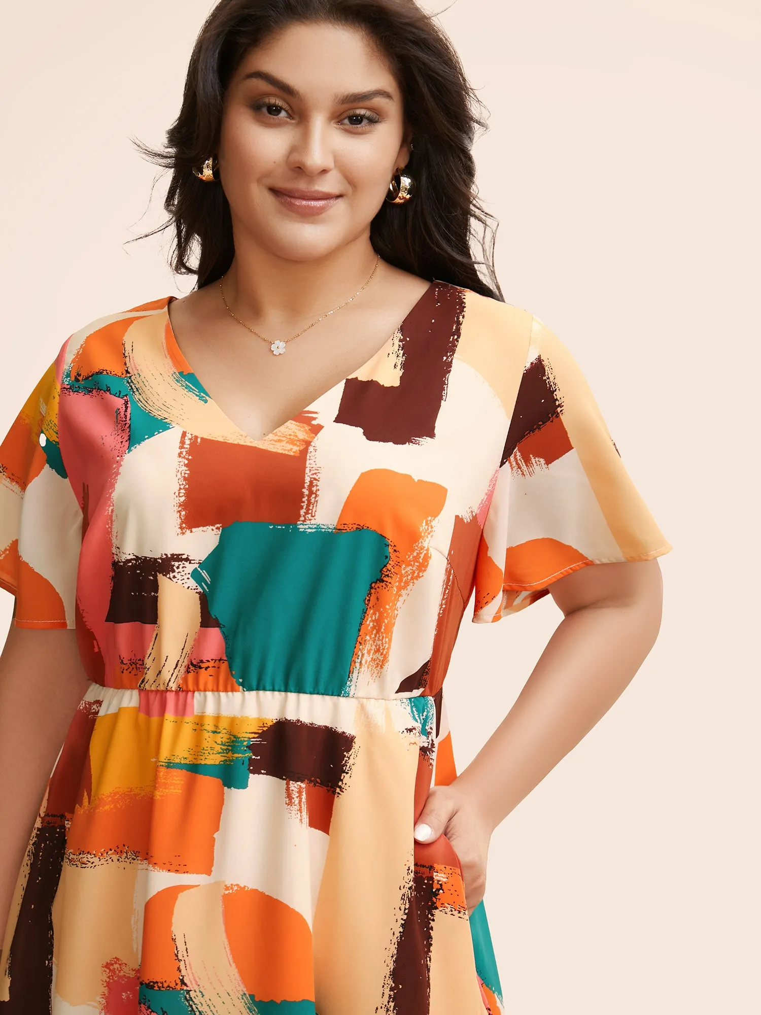 Brush Pattern Tiered Midi Dress sold by Bloomchic product image thumbnail 4