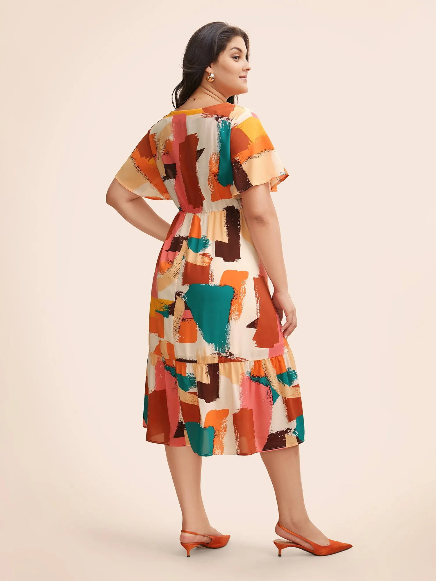 Brush Pattern Tiered Midi Dress sold by Bloomchic product image thumbnail 3