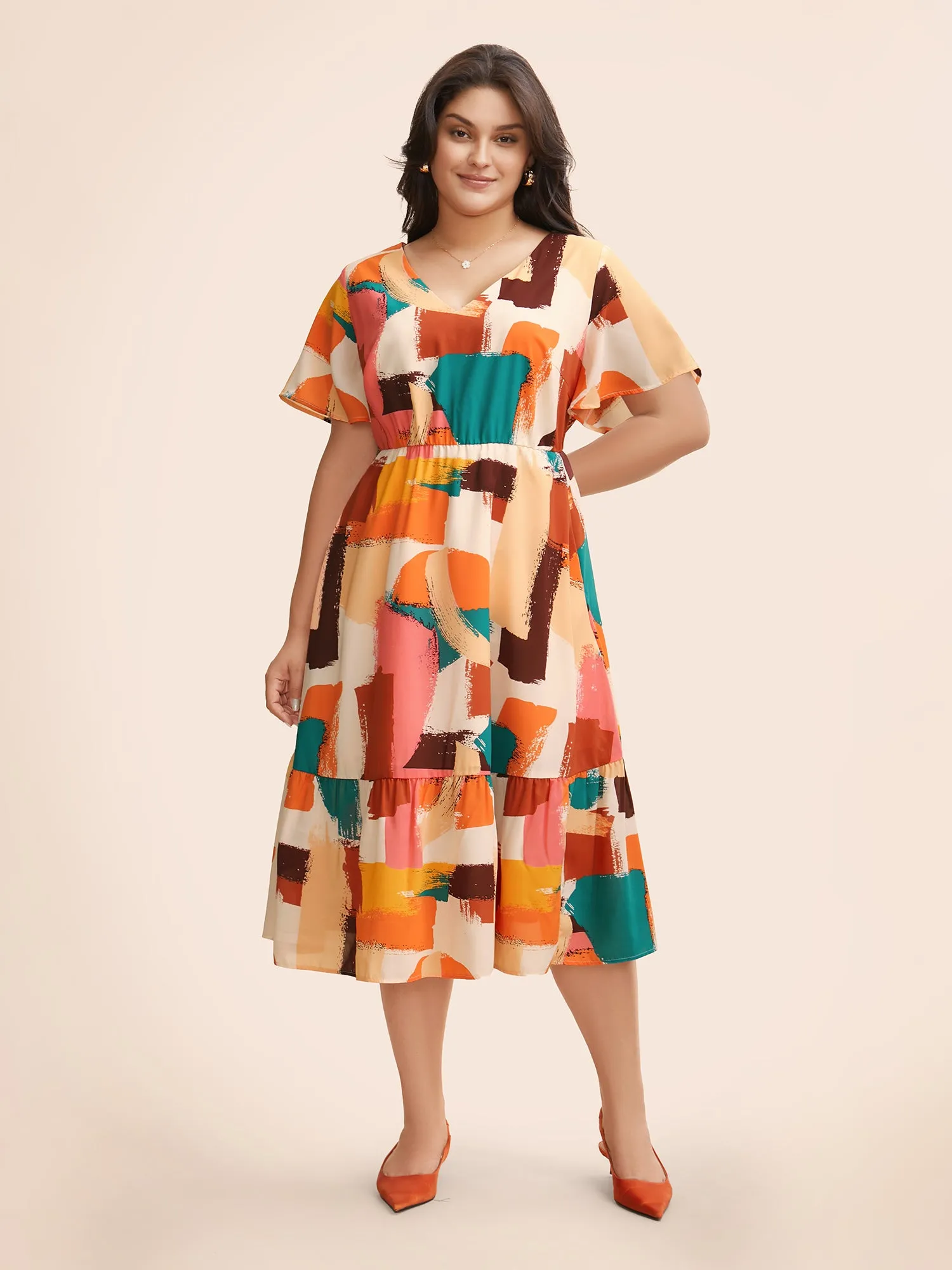 Brush Pattern Tiered Midi Dress sold by Bloomchic product image thumbnail 2