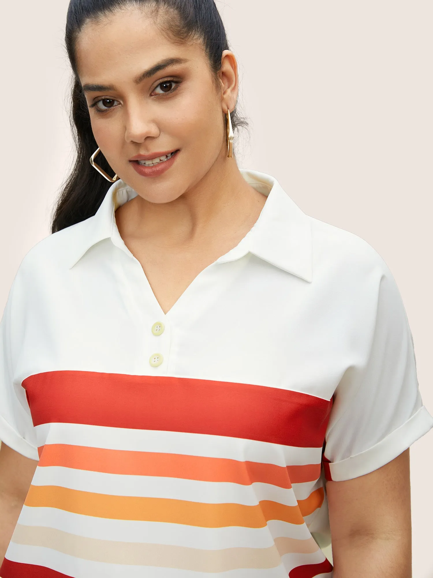 Striped Contrast Shirt Collar Batwing Sleeve Blouse sold by Bloomchic product image thumbnail 4