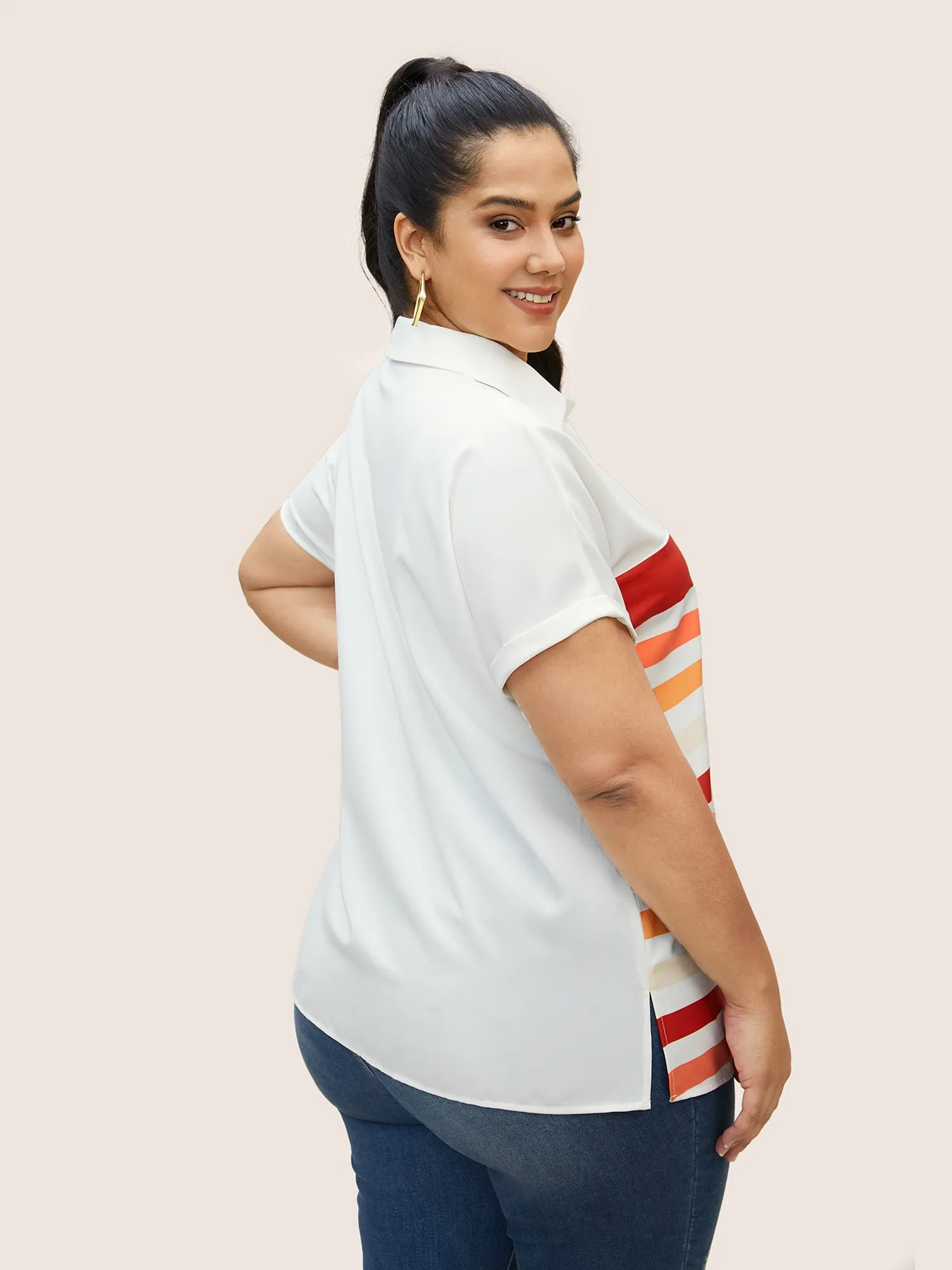 Striped Contrast Shirt Collar Batwing Sleeve Blouse sold by Bloomchic product image thumbnail 3