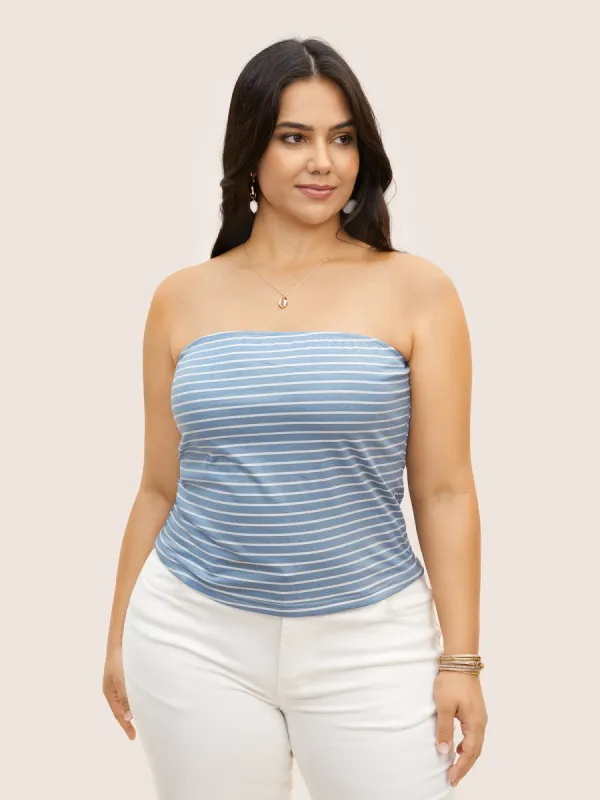 Strapless Striped Shirred Tank Top sold by Bloomchic