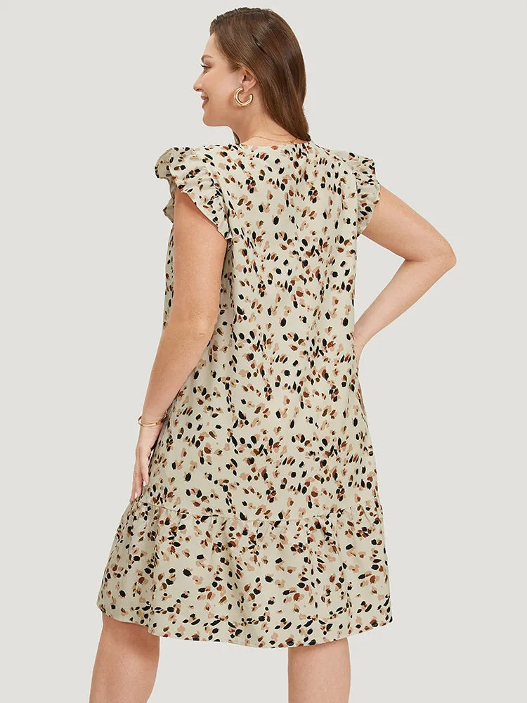 Allover Print Ruffle Trim Pocket Cap Sleeve Dress sold by Bloomchic product image thumbnail 5
