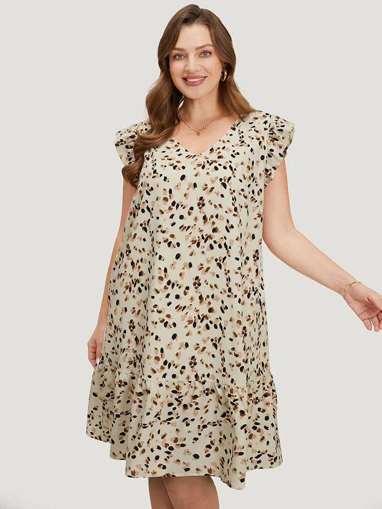 Allover Print Ruffle Trim Pocket Cap Sleeve Dress sold by Bloomchic product image thumbnail 2