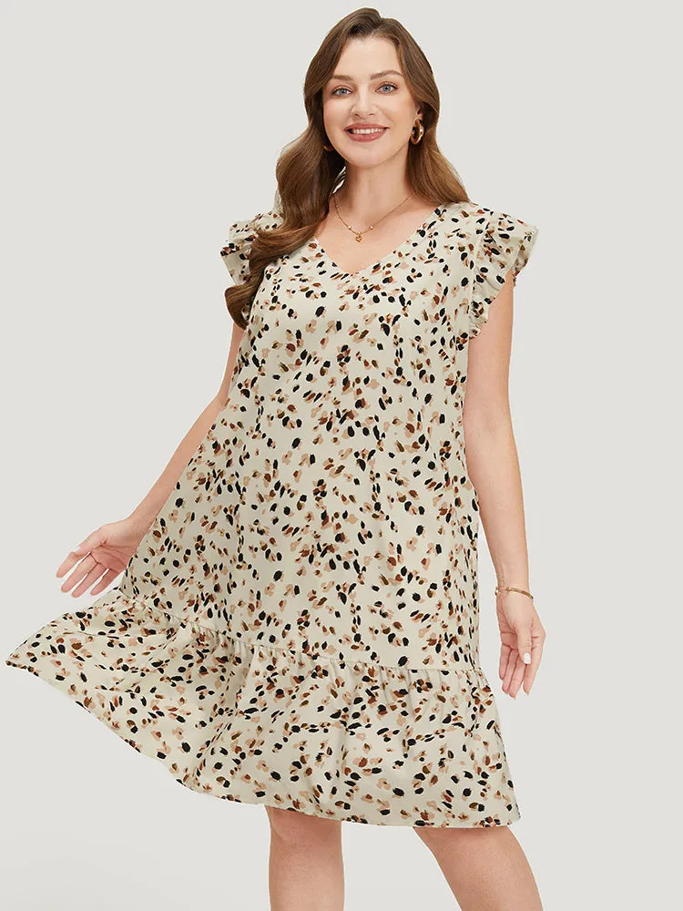 Allover Print Ruffle Trim Pocket Cap Sleeve Dress sold by Bloomchic product image thumbnail 3