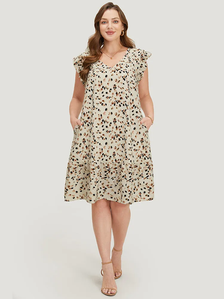 Allover Print Ruffle Trim Pocket Cap Sleeve Dress sold by Bloomchic product image thumbnail 4