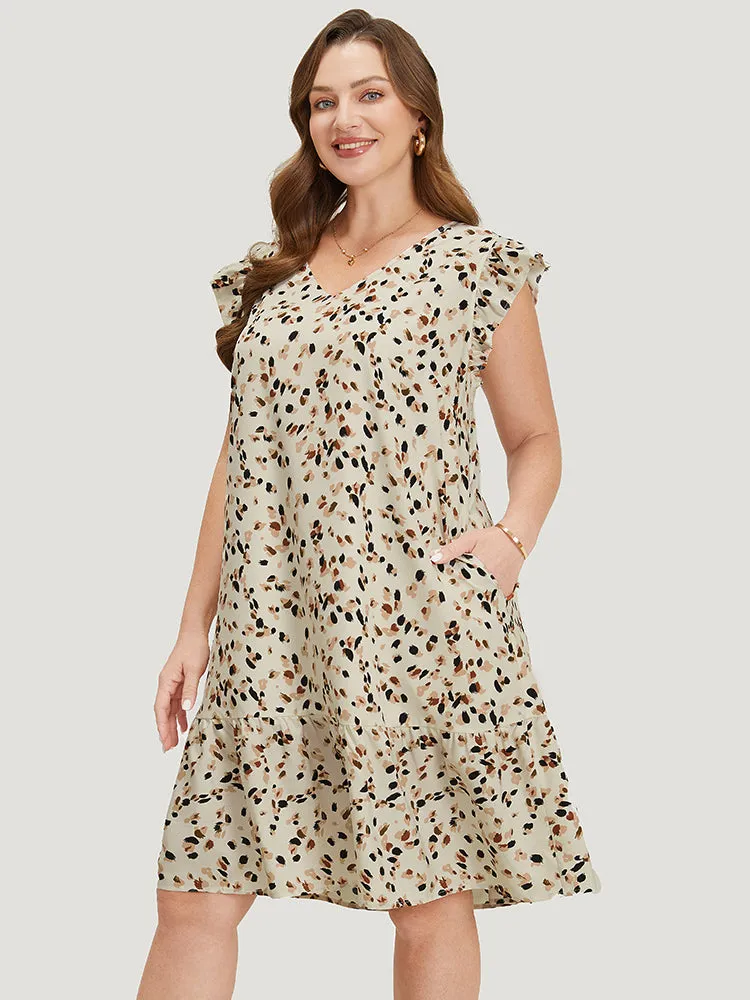Allover Print Ruffle Trim Pocket Cap Sleeve Dress sold by Bloomchic