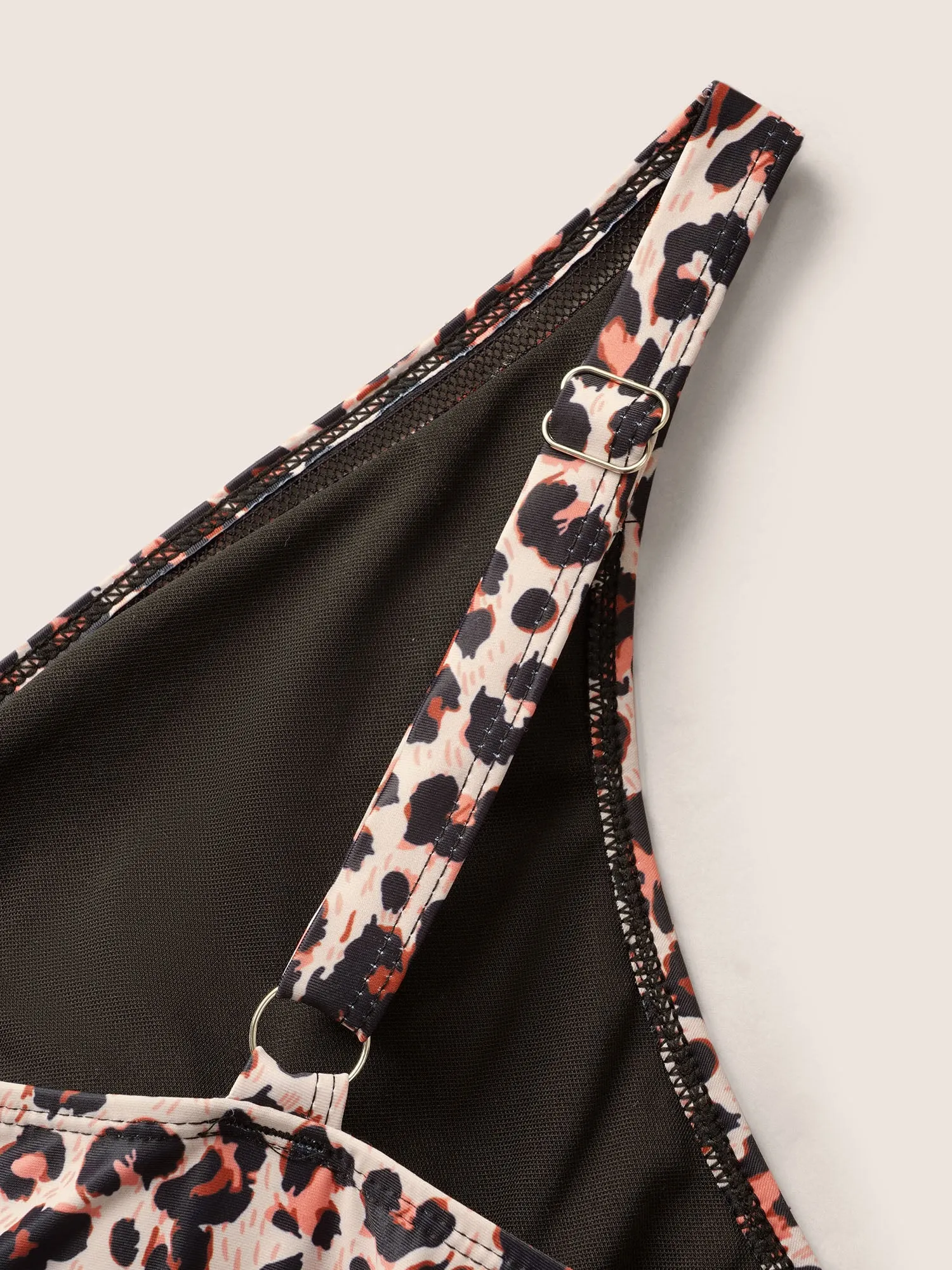 Leopard Print Overlap Collar Woven Ribbon One Piece Swimsuit sold by Bloomchic product image thumbnail 5