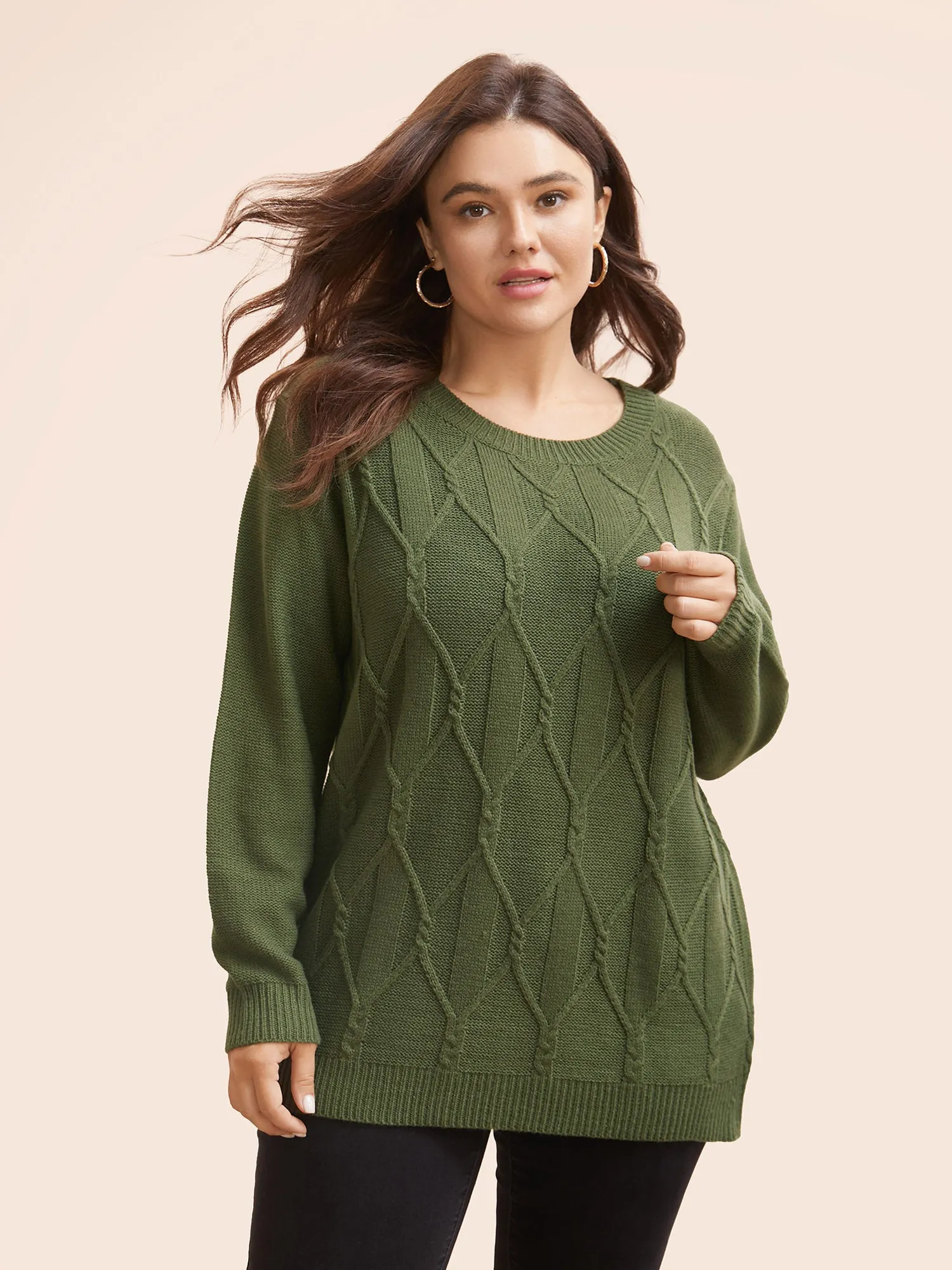 Plain Cable Knit Round Neck Pullover sold by Bloomchic product image thumbnail 5