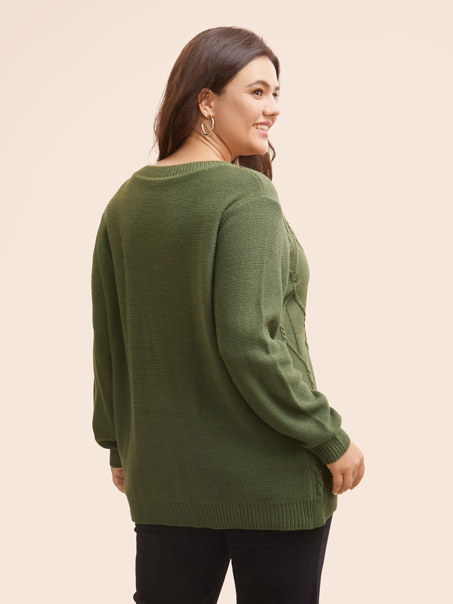 Plain Cable Knit Round Neck Pullover sold by Bloomchic product image thumbnail 2