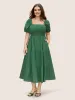 Square Neck Texture Shirred Puff Sleeve Dress sold by Bloomchic