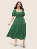 Square Neck Texture Shirred Puff Sleeve Dress sold by Bloomchic
