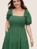 Square Neck Texture Shirred Puff Sleeve Dress sold by Bloomchic