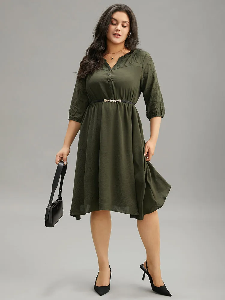 Solid Notched Eyelet Patchwork Dress sold by Bloomchic