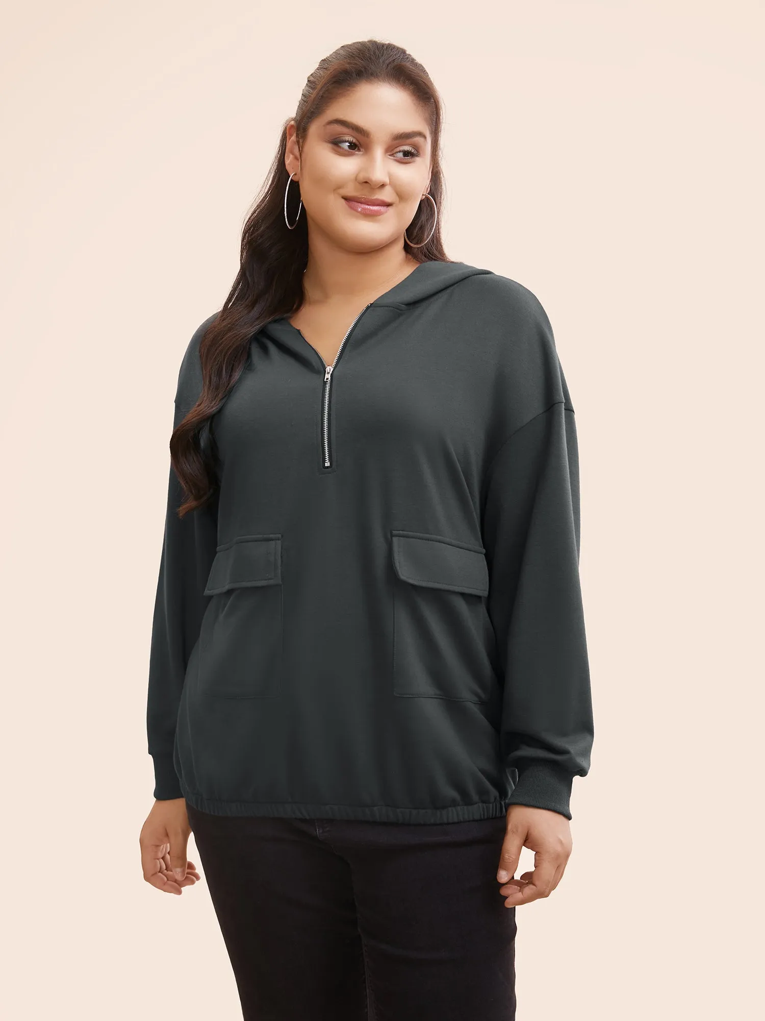 Half Zip Hooded Pocket Sweatshirt sold by Bloomchic product image thumbnail 5