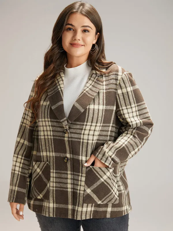 Plaid Patched Pocket Button Through Coat sold by Bloomchic