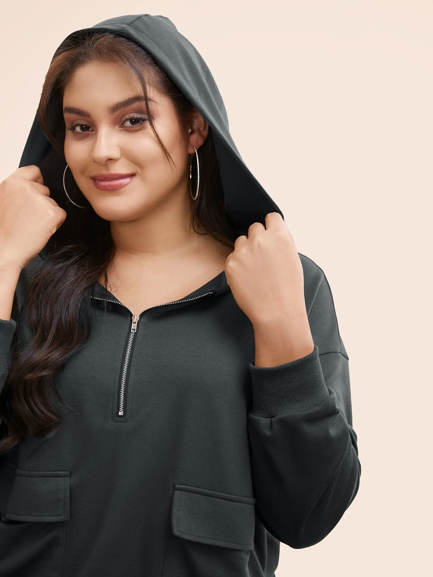 Half Zip Hooded Pocket Sweatshirt sold by Bloomchic product image thumbnail 2