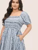Geometric Shirred Pocket Lantern Sleeve Dress sold by Bloomchic