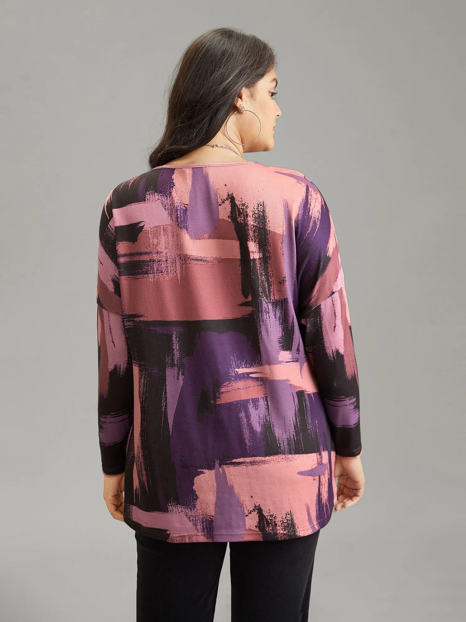 Contrast Colorblock Brush Print Half Zip T-shirt sold by Bloomchic product image thumbnail 2