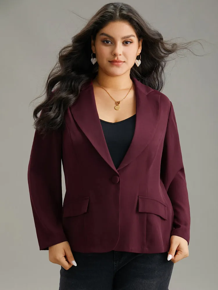 Lapel Collar Plain Twill Button Up Blazer sold by Bloomchic