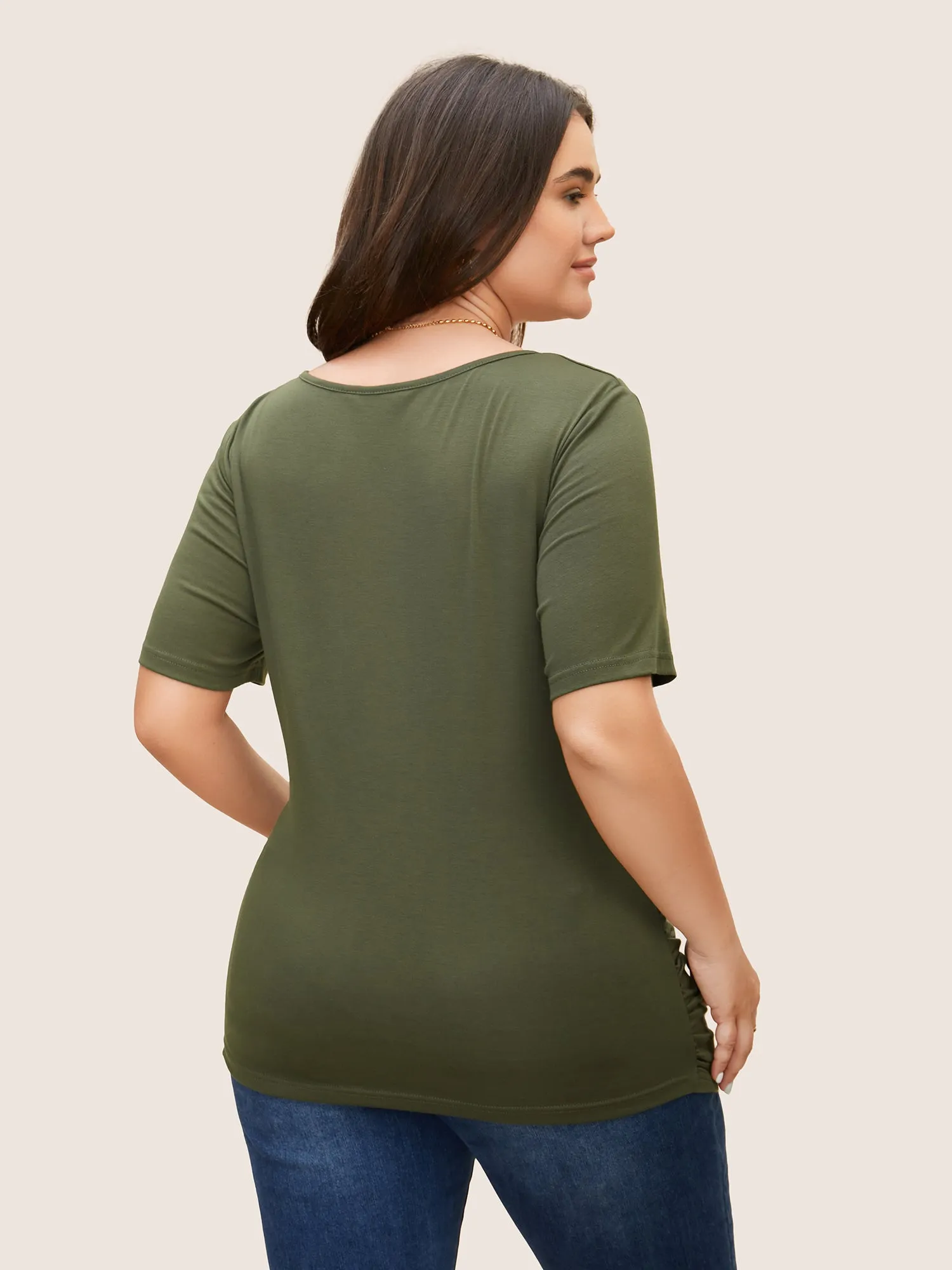 Solid Overlap Collar Ruched Slim T-shirt sold by Bloomchic product image thumbnail 2