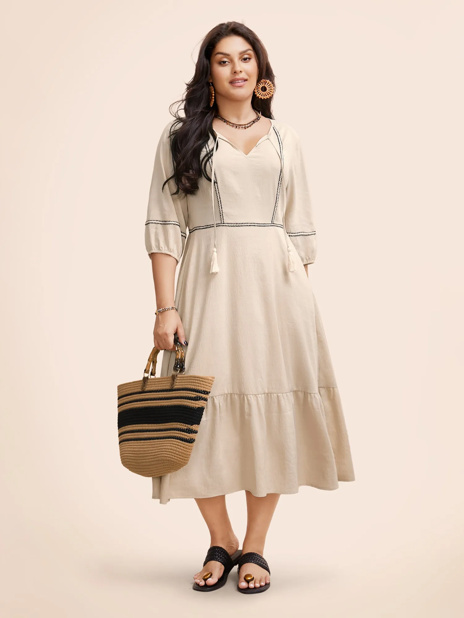 Contrast Webbing Tassel Tie Knot Dress sold by Bloomchic