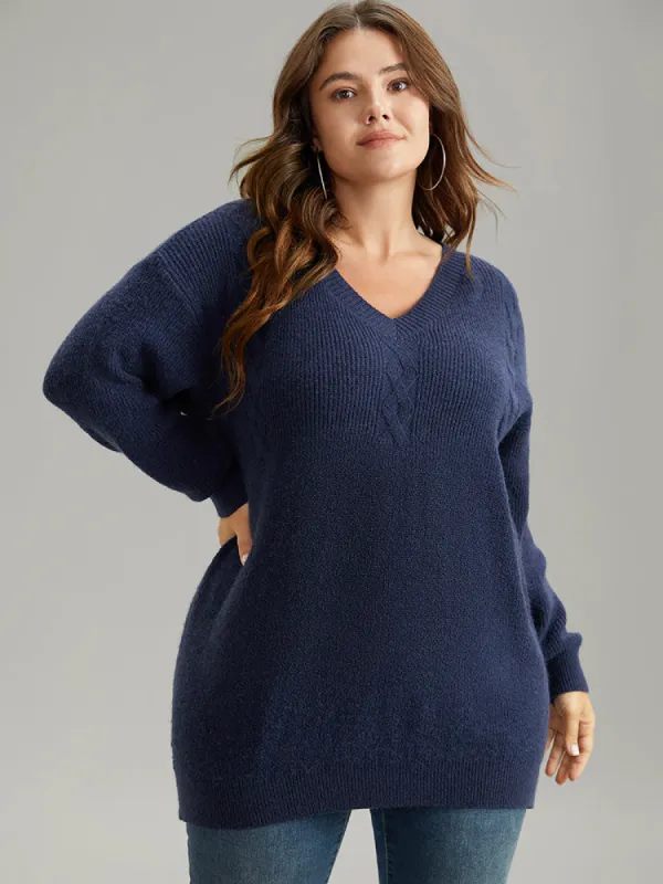 Anti-Pilling Solid Cable Knit Button Detail Pullover sold by Bloomchic