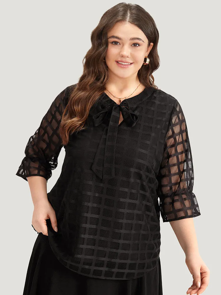 Plaid Knot Neck Mesh Woven Top sold by Bloomchic product image thumbnail 3