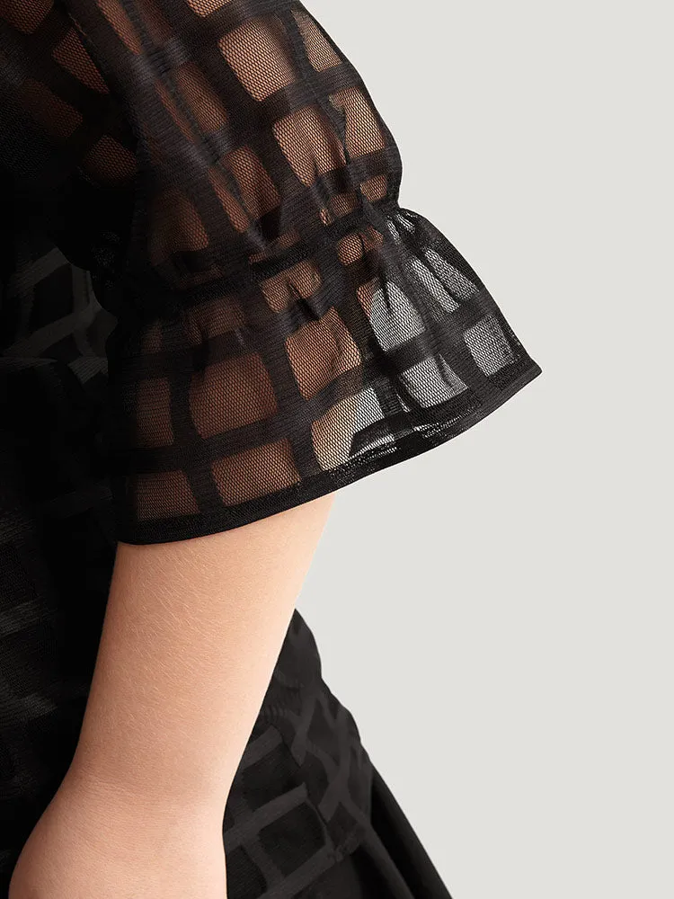 Plaid Knot Neck Mesh Woven Top sold by Bloomchic product image thumbnail 5