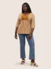 Boho Print Embroidered Eyelet Lace Knot Neck Blouse sold by Bloomchic
