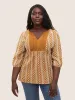 Boho Print Embroidered Eyelet Lace Knot Neck Blouse sold by Bloomchic