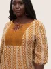 Boho Print Embroidered Eyelet Lace Knot Neck Blouse sold by Bloomchic
