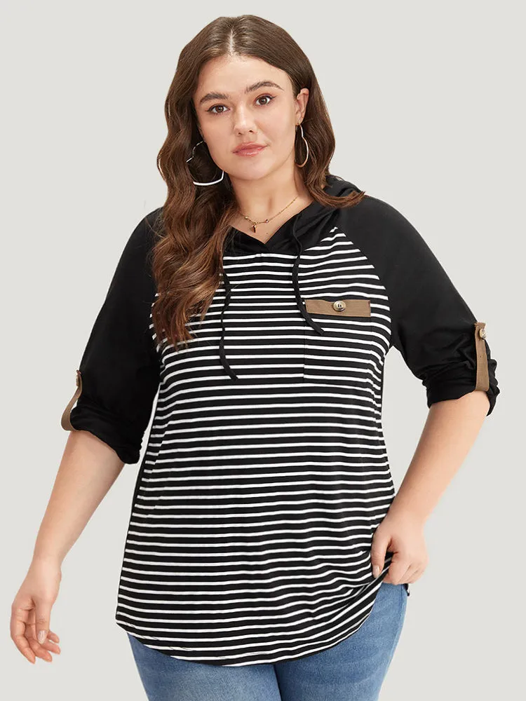 Striped Patched Pocket Button Detail T-shirt sold by Bloomchic