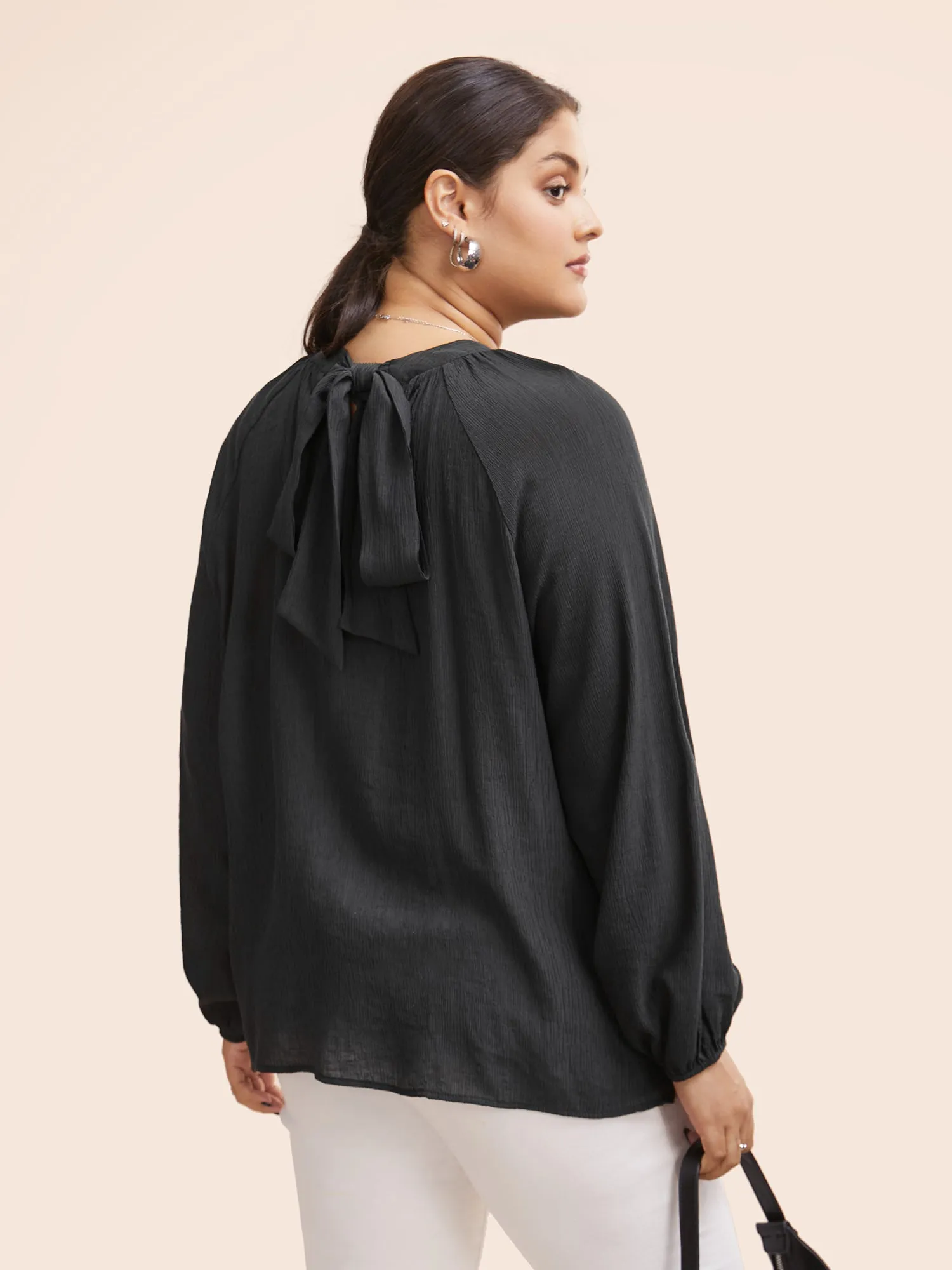 Textured Ribbon Collar Blouse sold by Bloomchic product image thumbnail 3