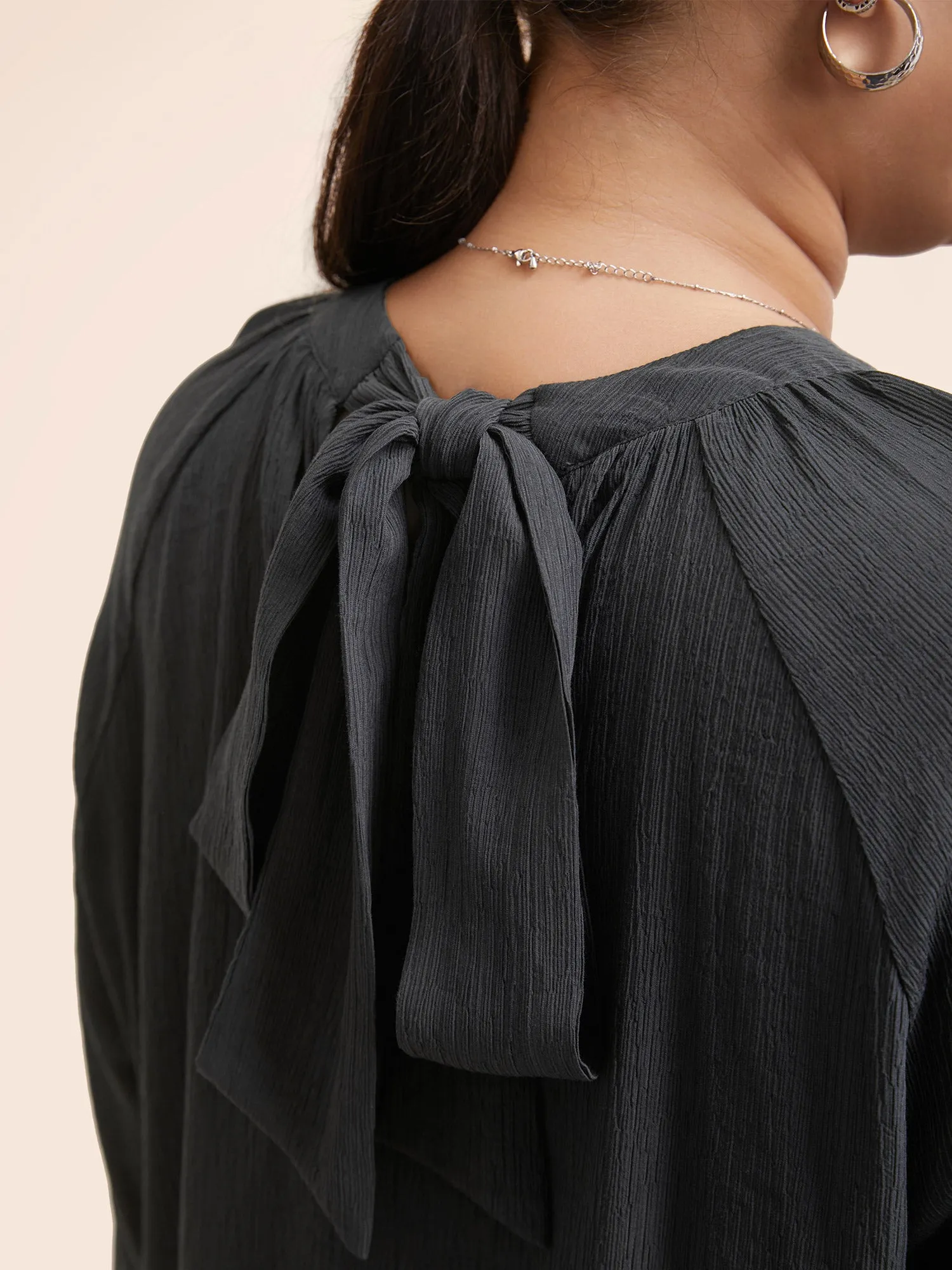 Textured Ribbon Collar Blouse sold by Bloomchic product image thumbnail 4